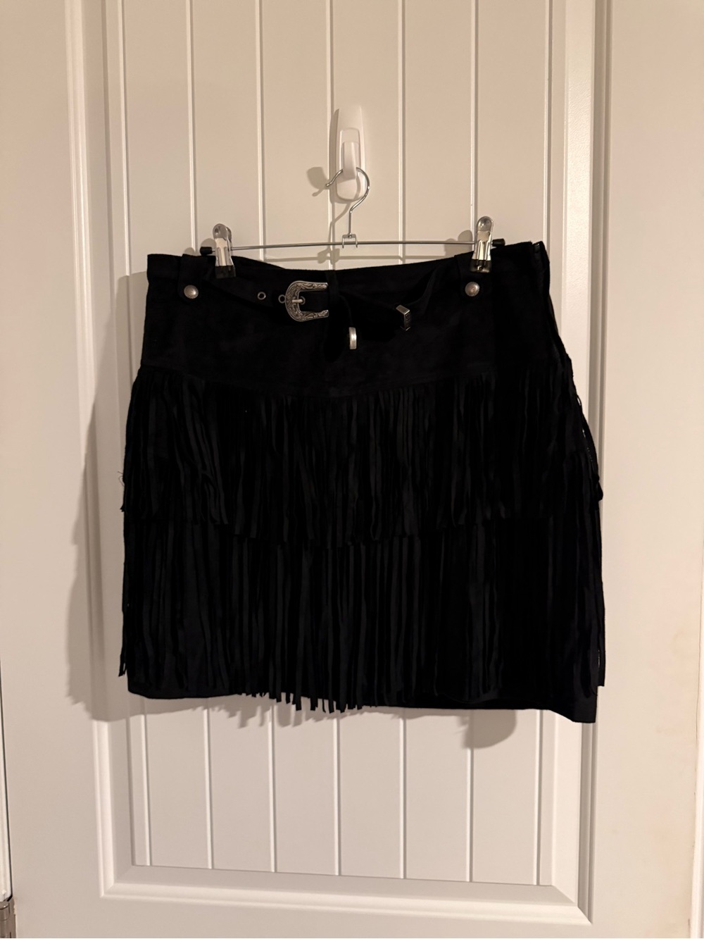 Rock & Roll Denim Black Fringe Mini Skirt Western Cowgirl Concert XL